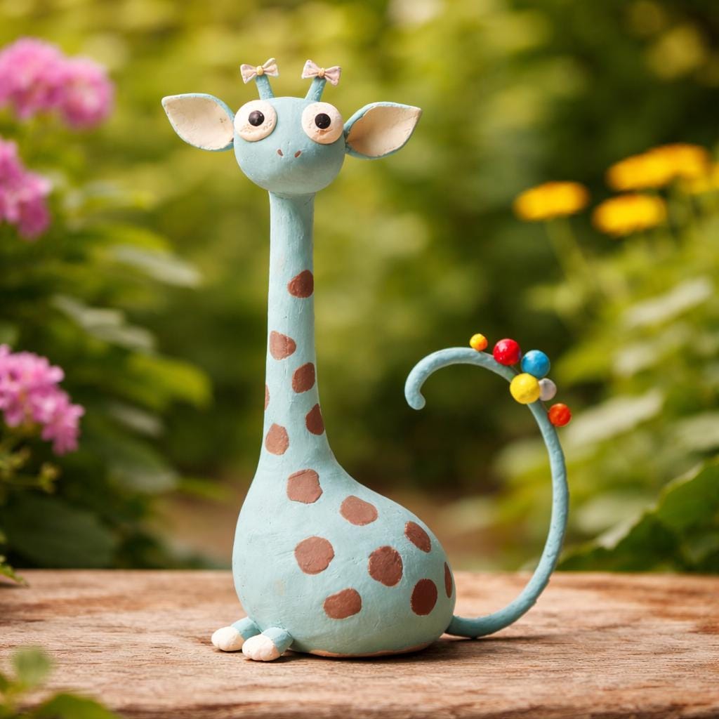 Giraffe cat clay figurine — original listing image 2