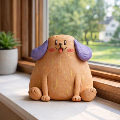 Purple-eared dog clay sculpture — original listing image 1