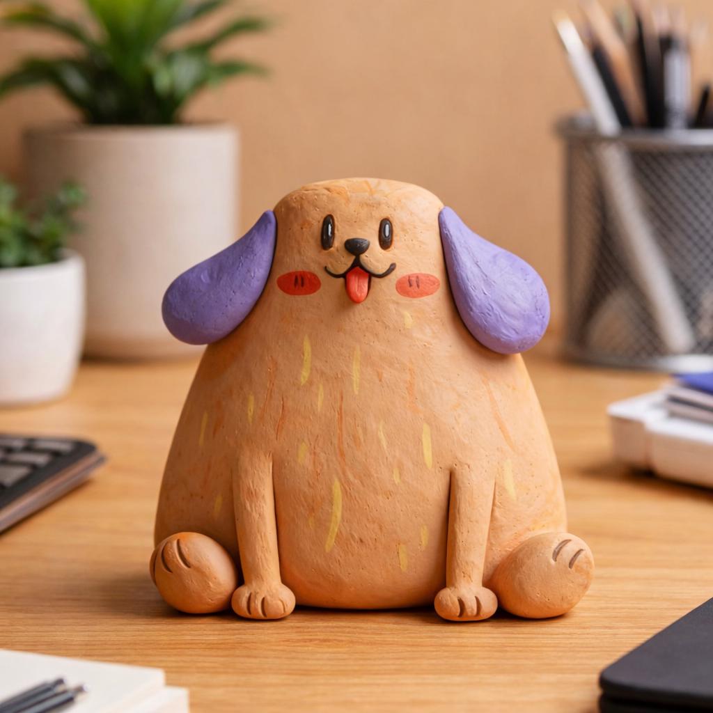 Purple-eared dog clay sculpture — original listing image 2