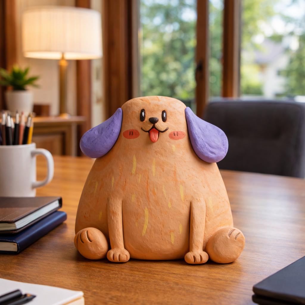 Purple-eared dog clay sculpture — original listing image 3