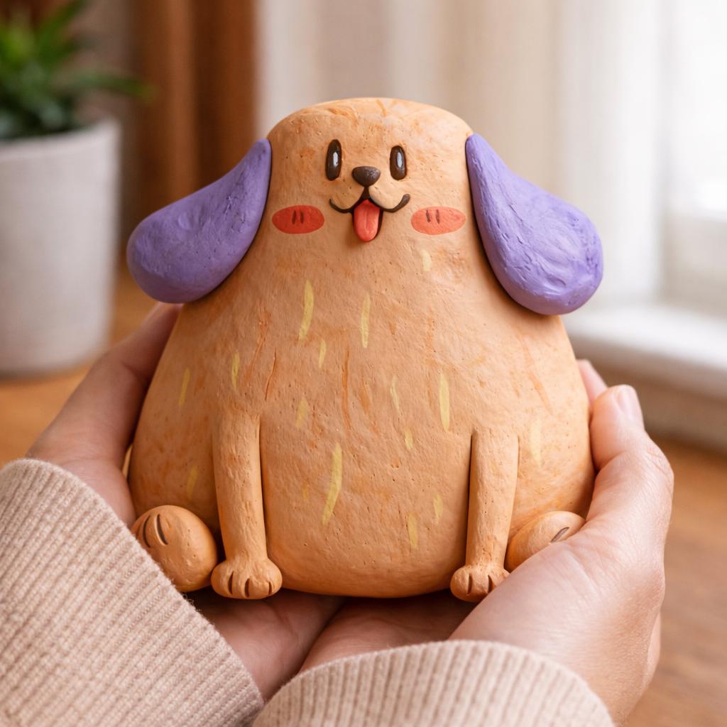 Purple-eared dog clay sculpture — original listing image 4