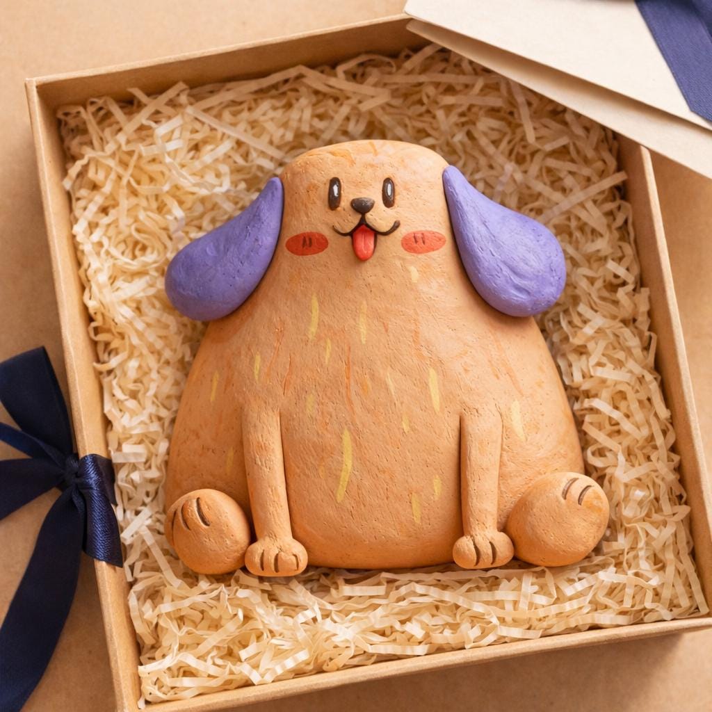 Purple-eared dog clay sculpture — original listing image 5