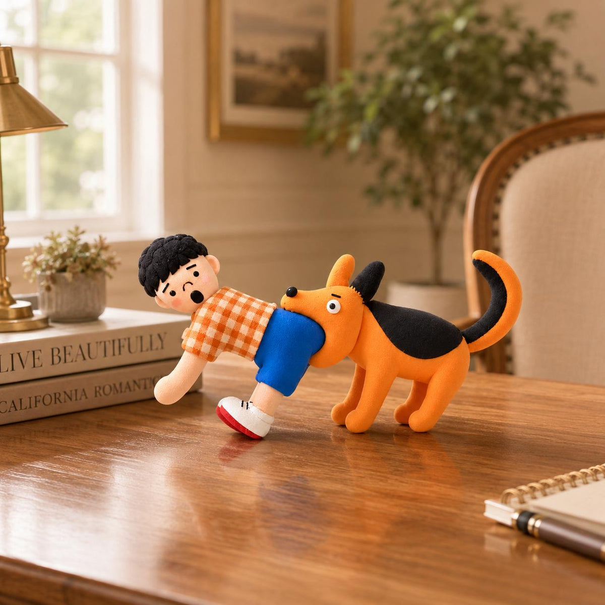 Handmade boy and dog clay figurine, original listing image 1
