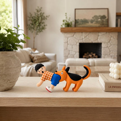 Handmade boy and dog clay figurine, original listing image 3