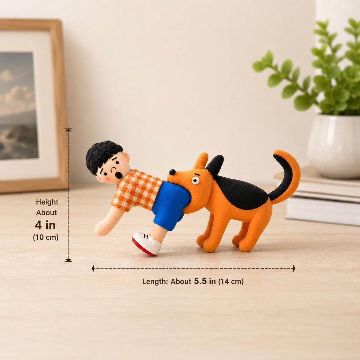 Handmade boy and dog clay figurine, original listing image 4