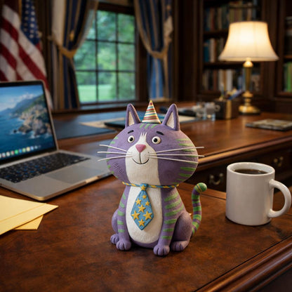 Handmade purple cat clay figurine - image 2