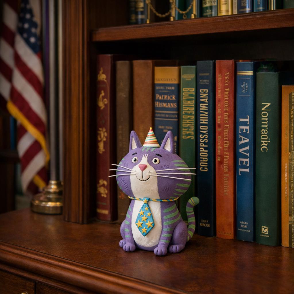 Handmade purple cat clay figurine - image 3
