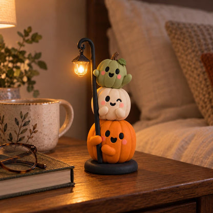 Handmade Stacked Pumpkin Lantern, Ultra-Light Clay Halloween Figurine, Spooky Season Decor — image 4