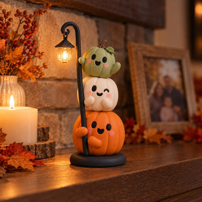 Handmade Stacked Pumpkin Lantern, Ultra-Light Clay Halloween Figurine, Spooky Season Decor — image 5