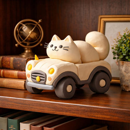 Handmade Clay Cat in Car, Kawaii Desk Decor,Mini Animal Sculpture — image 2