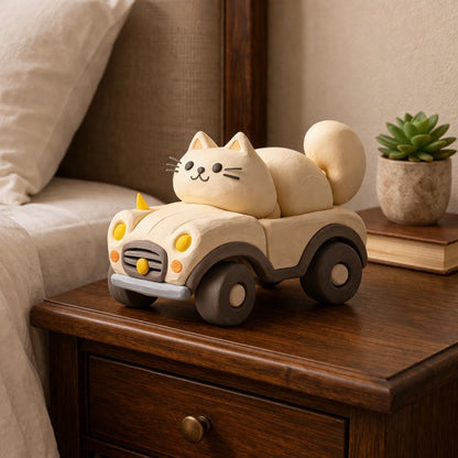 Handmade Clay Cat in Car, Kawaii Desk Decor,Mini Animal Sculpture — image 3