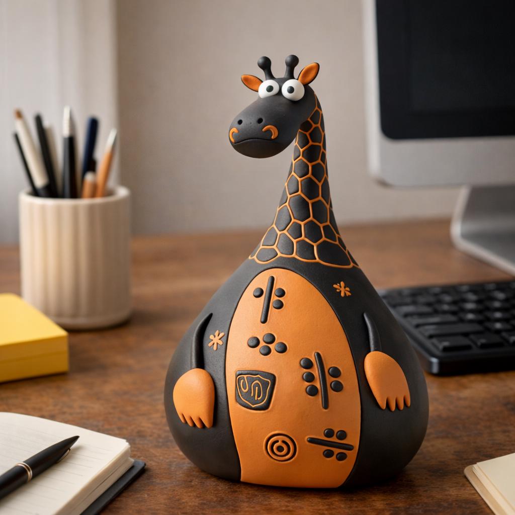 Handmade Clay Giraffe Figurine