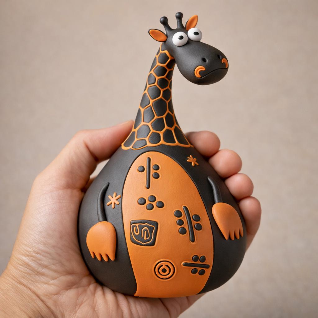 Handmade Clay Giraffe Figurine