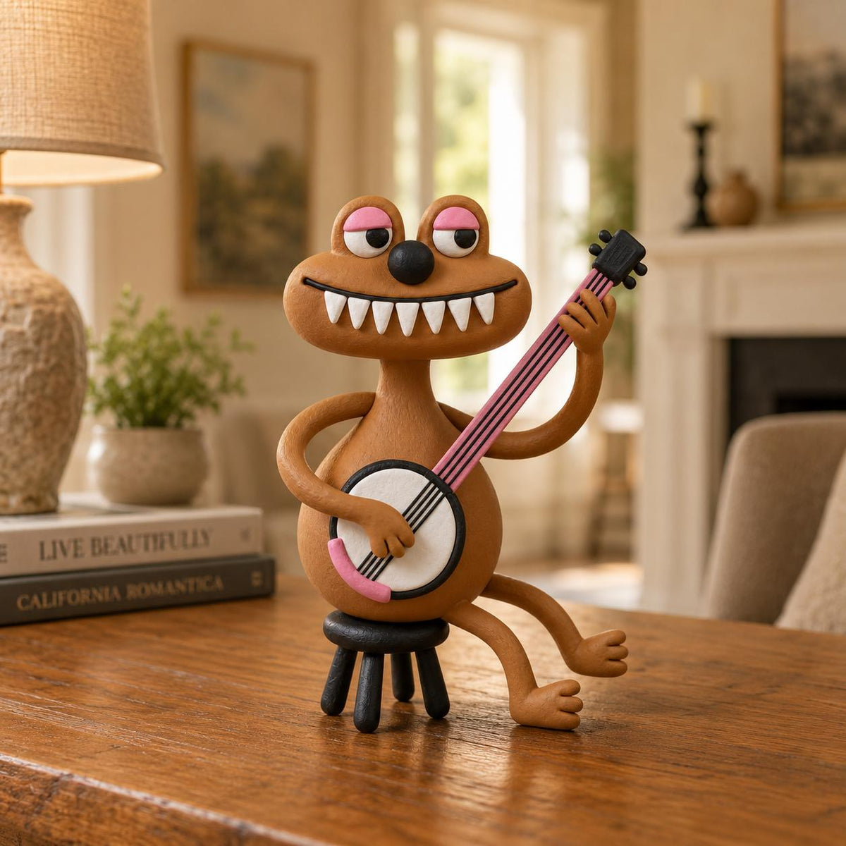 Handmade Clay Banjo Player Figurine