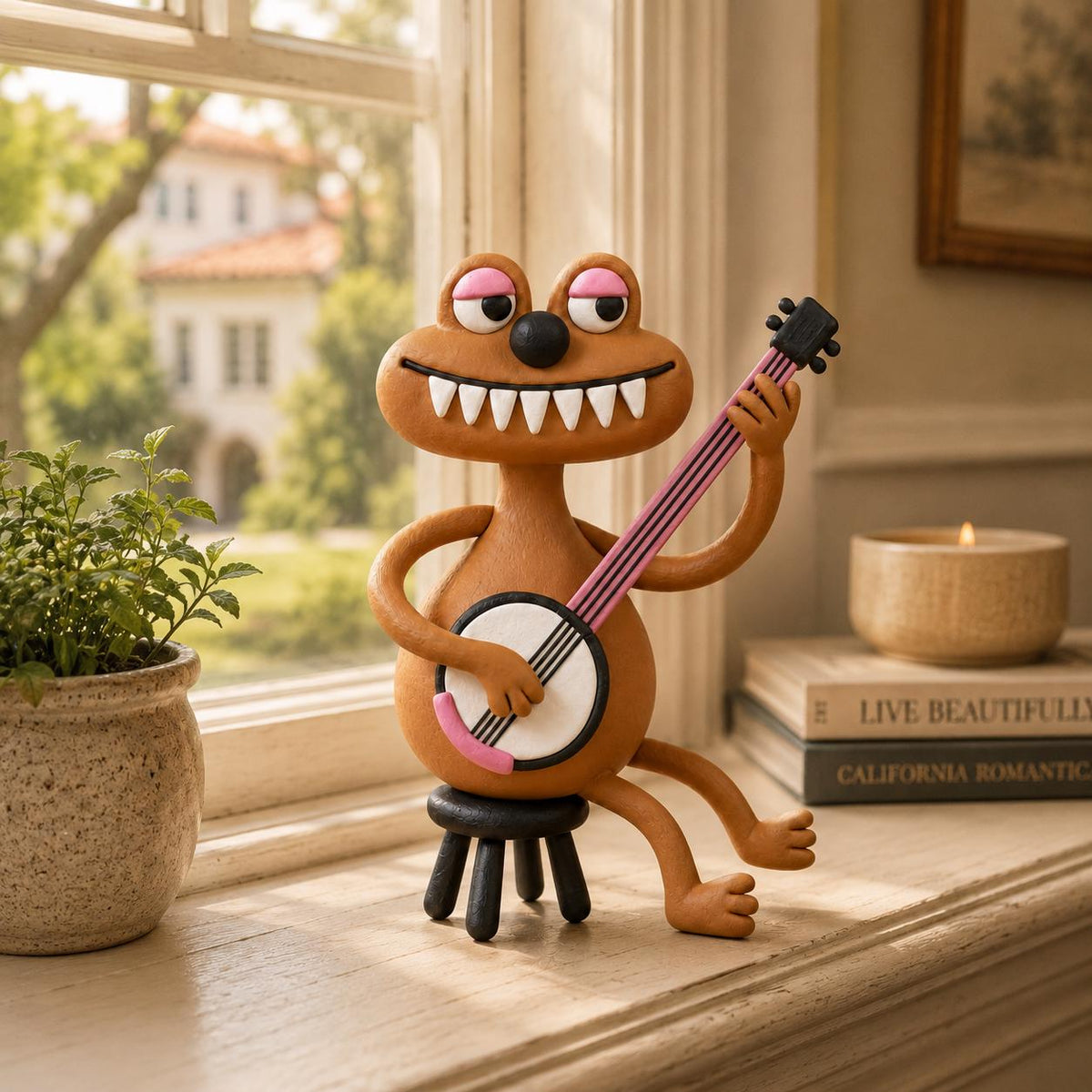 Handmade Clay Banjo Player Figurine