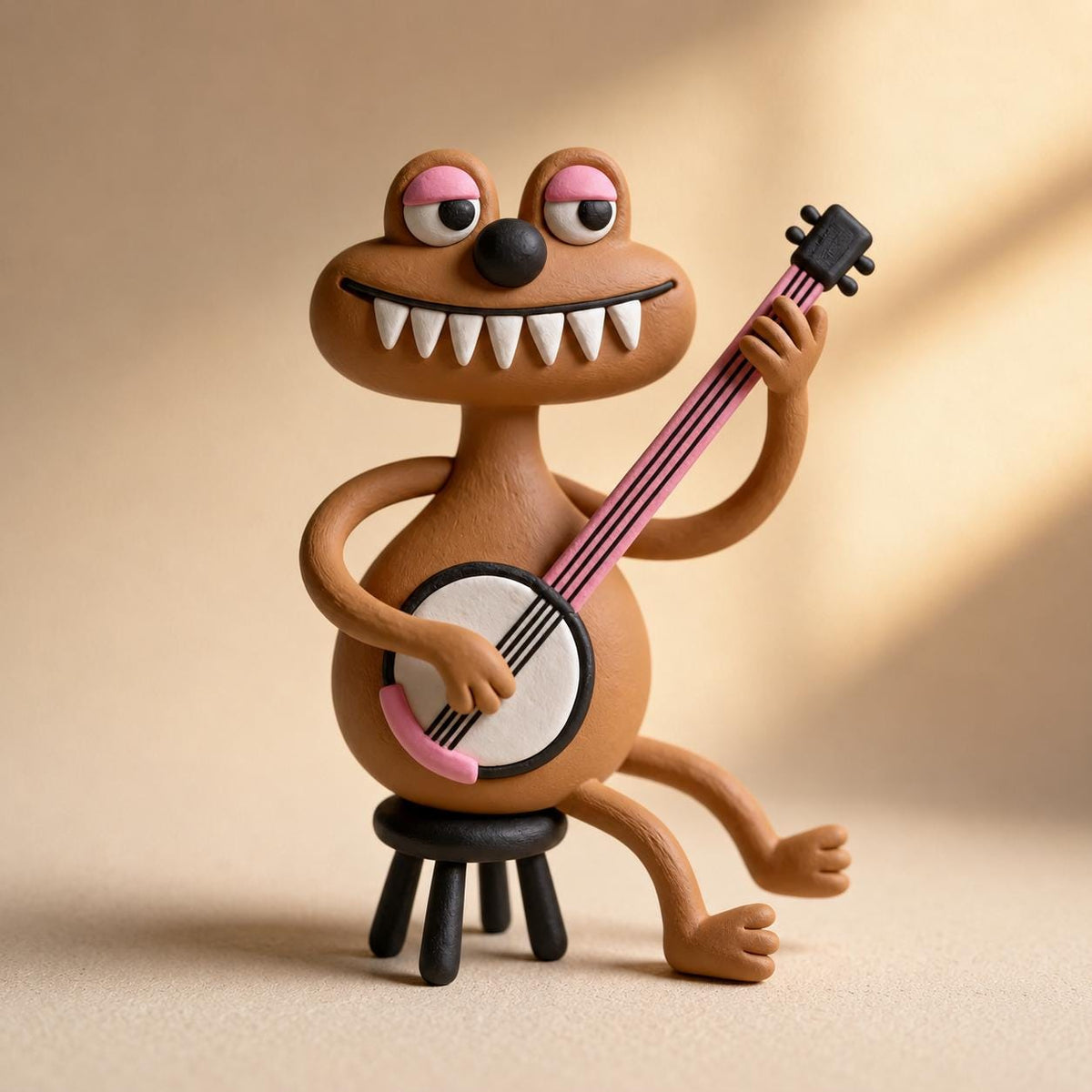 Handmade Clay Banjo Player Figurine
