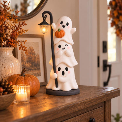 Handmade Stacked Ghost Figurine with Lantern