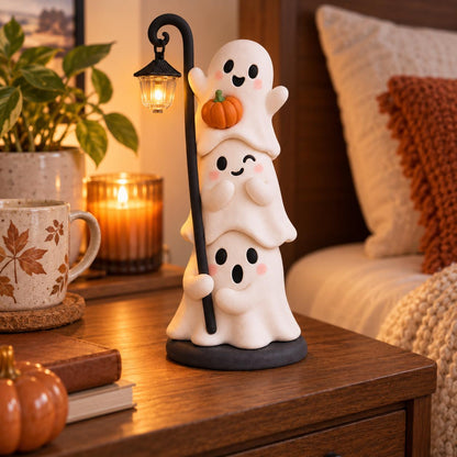 Handmade Stacked Ghost Figurine with Lantern