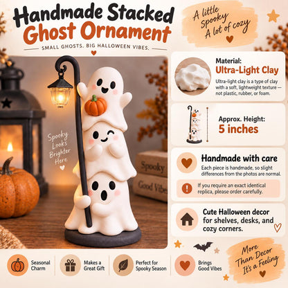 Handmade Stacked Ghost Figurine with Lantern