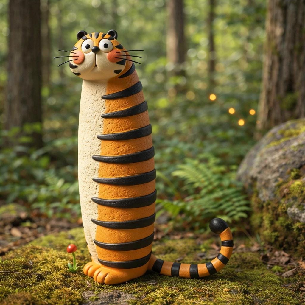 Handmade Whimsical Clay Tiger Figurine