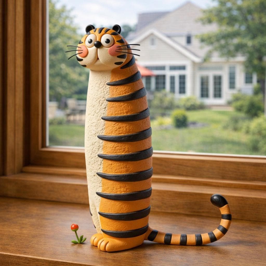 Handmade Whimsical Clay Tiger Figurine