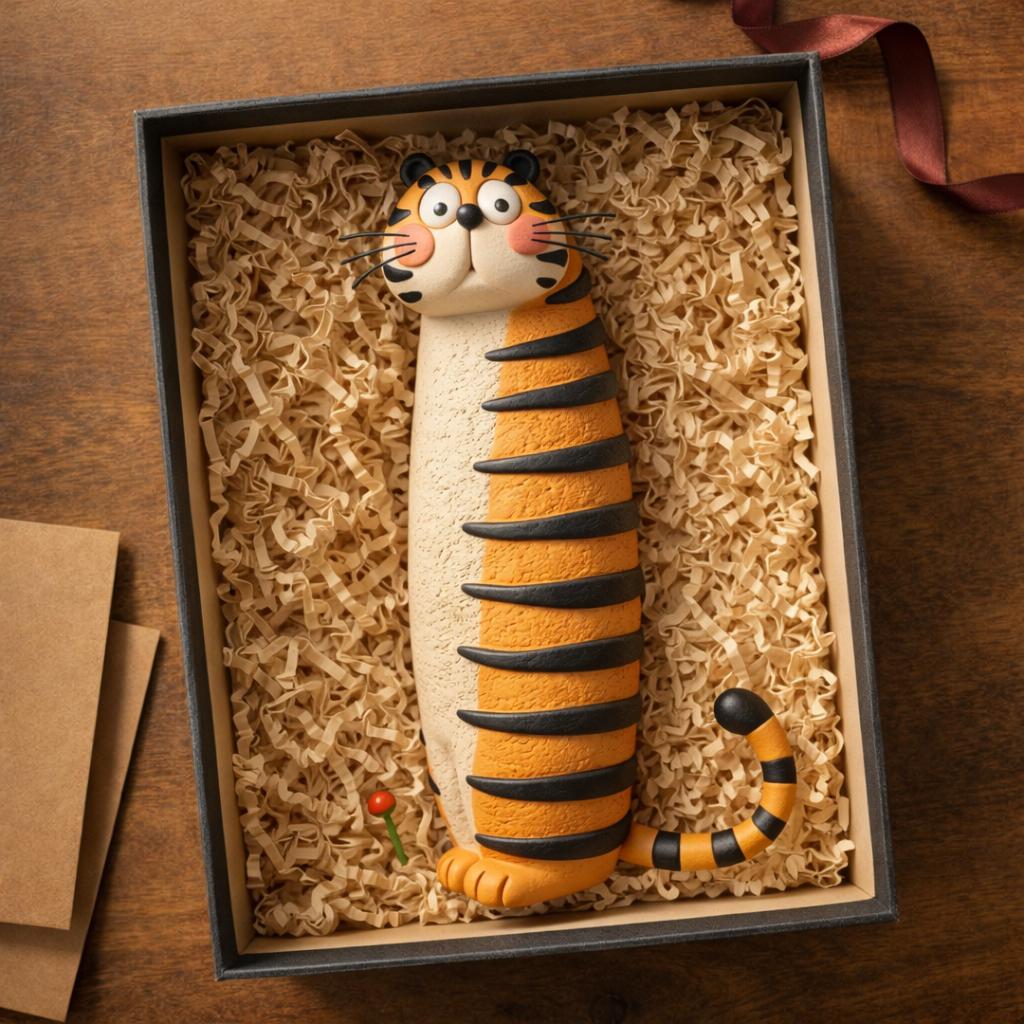 Handmade Whimsical Clay Tiger Figurine