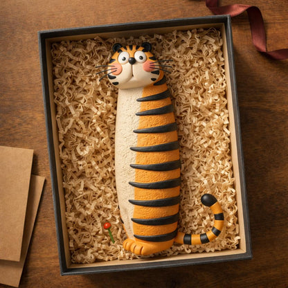 Handmade Whimsical Clay Tiger Figurine