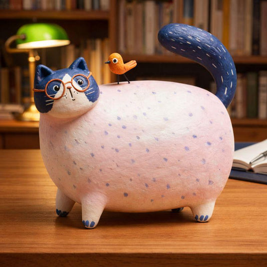 Handmade Blue Cat Clay Sculpture