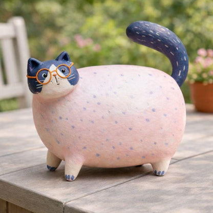 Handmade Blue Cat Clay Sculpture