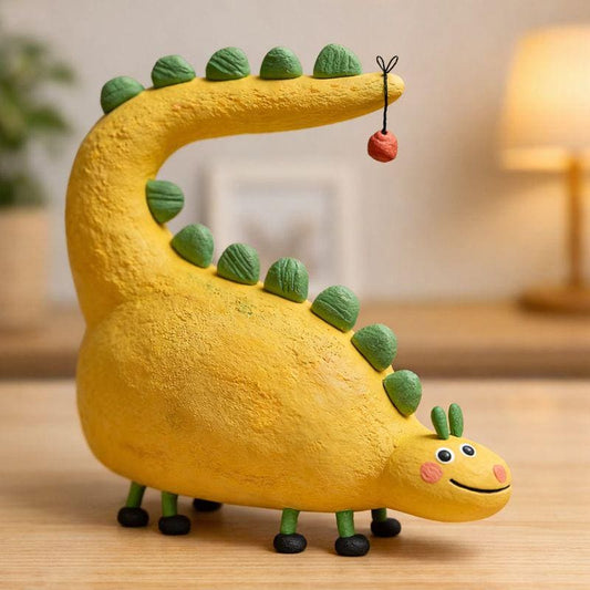 Handmade Pink Dinosaur Air-Dry Clay Figurine
