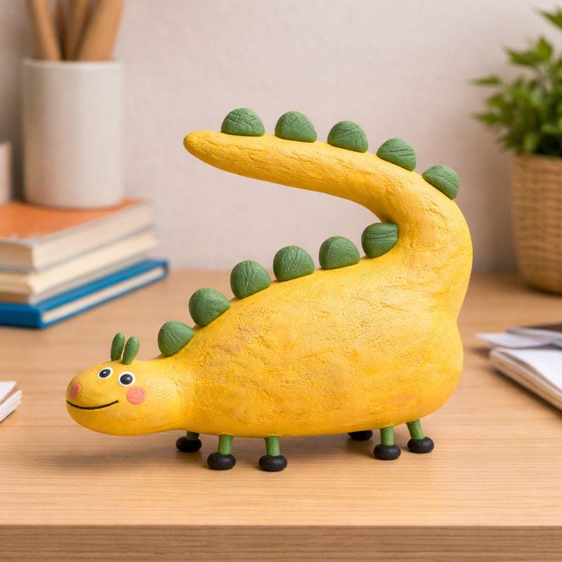 Handmade Pink Dinosaur Air-Dry Clay Figurine