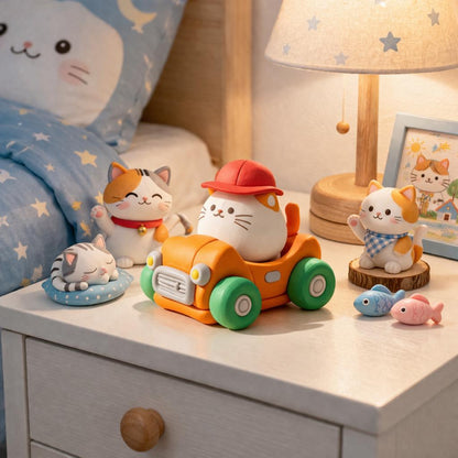 Handmade Cat Driving a Car Clay Figurine — view 3