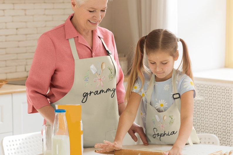Matching personalized aprons for family baking