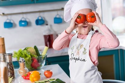 White personalized apron for a little chef