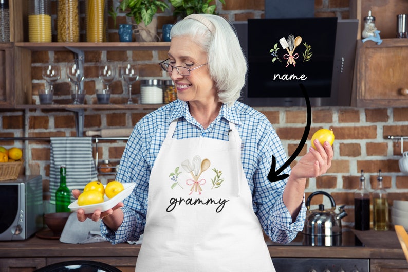 White apron personalized with grammy
