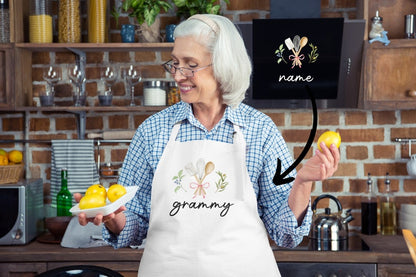 White apron personalized with grammy