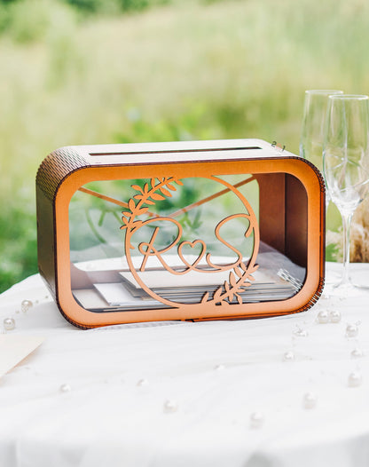 Wooden wedding envelope box with slot