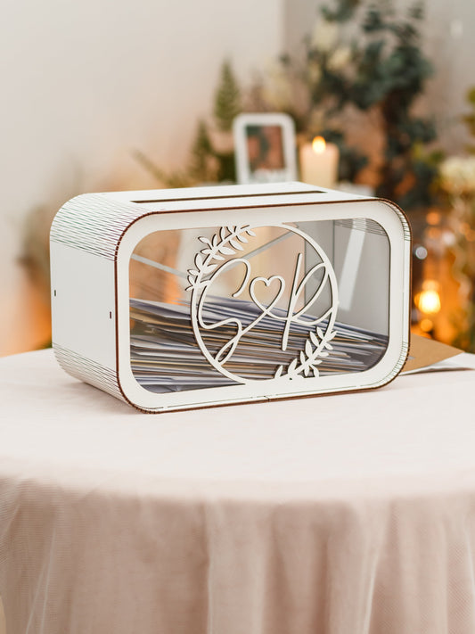 Personalized rectangular wooden wedding card box