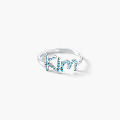 Personalized Full Silver Name Ring with Stone – main product view