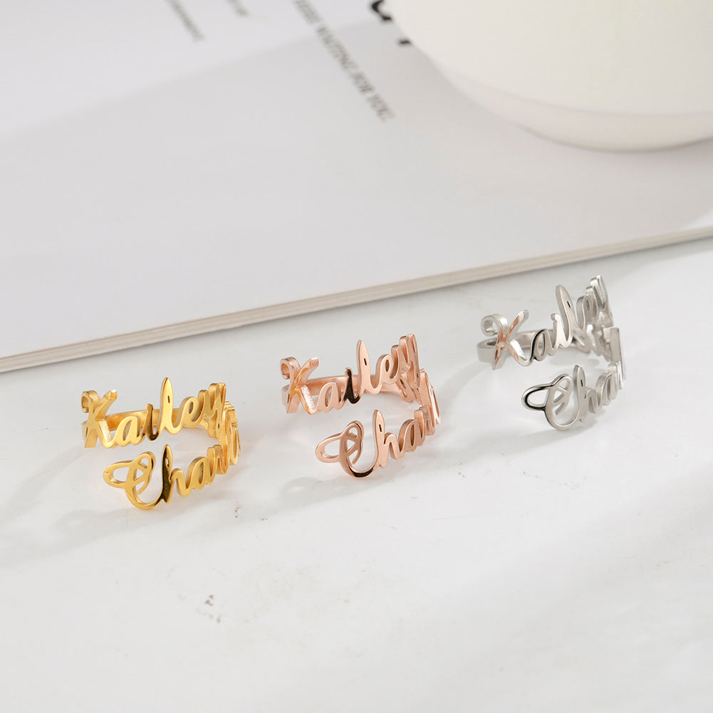 Personalized Two Name Ring with Custom Font