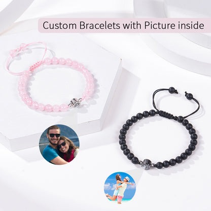 Personalized Circle Photo Bead Bracelet – close-up product detail