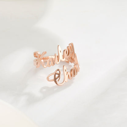 Handcrafted Sterling Silver Double Name Ring – alternate product view