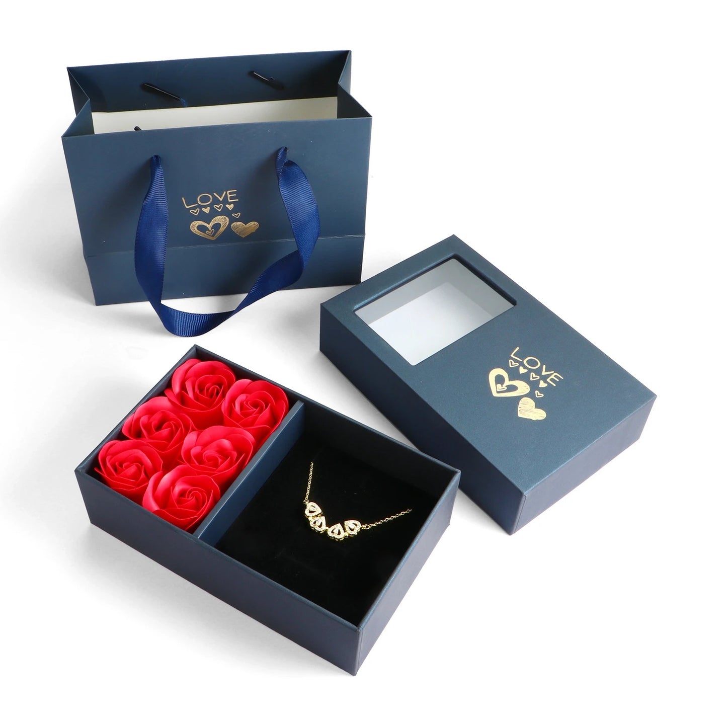 Rose Gift Box Four -Leaf Grass Necklace Heart Necklace