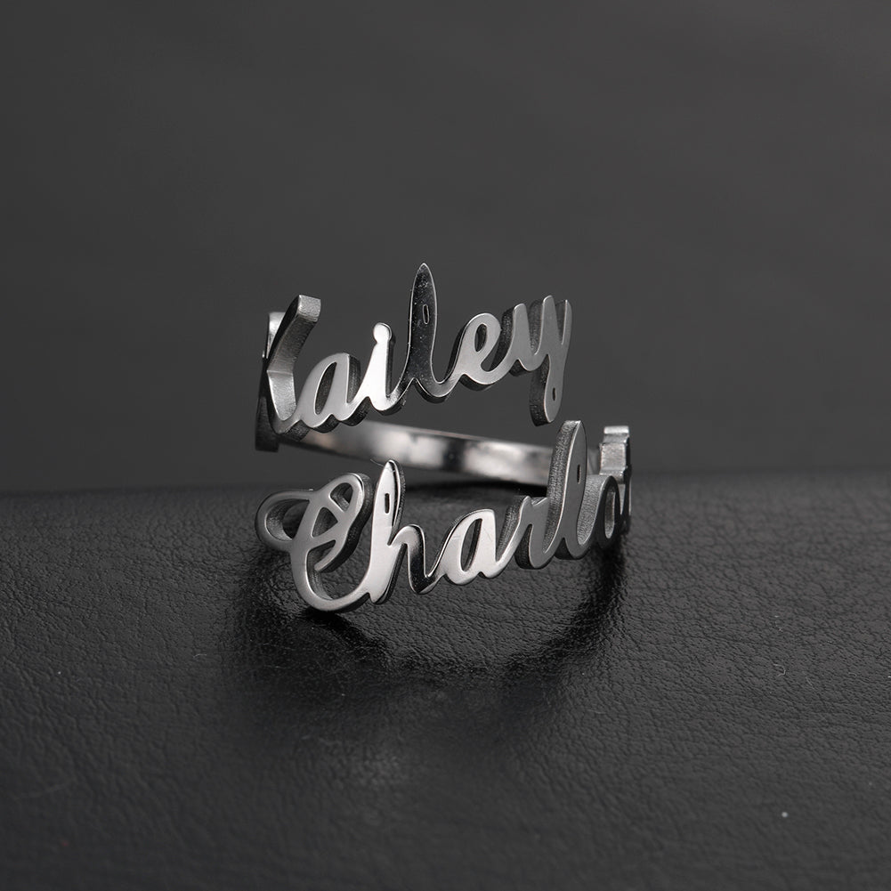 Personalized Two Name Ring with Custom Font