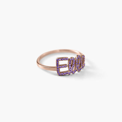 Personalized Full Silver Name Ring with Stone – personalization and design detail