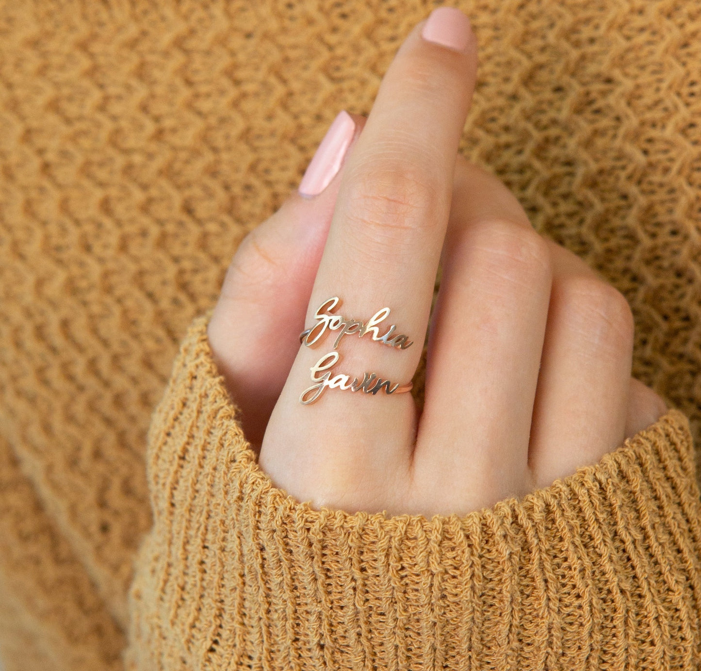 Personalized Two Name Ring with Custom Font