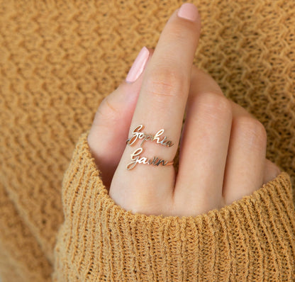 Personalized Two Name Ring with Custom Font – close-up product detail