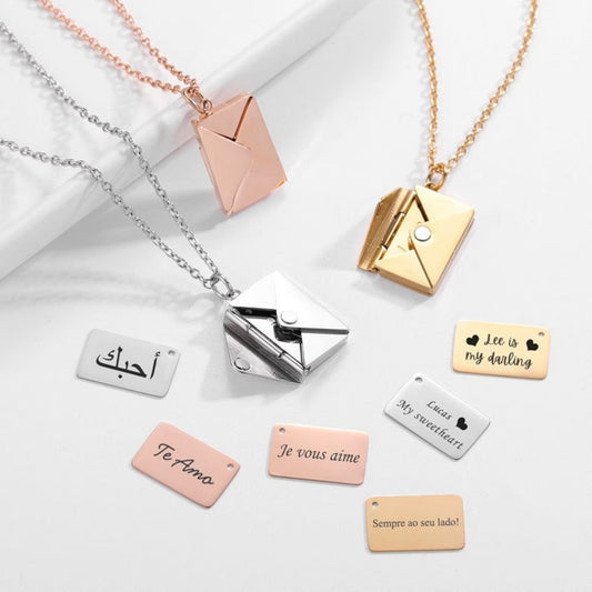 Handmade Message Envelope Necklace - custom personalized jewelry detail image 2