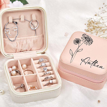 Personalized Travel Jewelry Box with Birth Flower Month – alternate product view