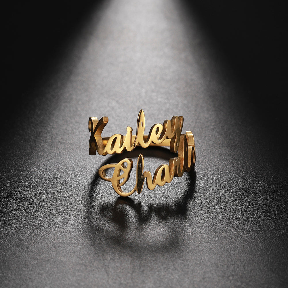 Personalized Two Name Ring with Custom Font